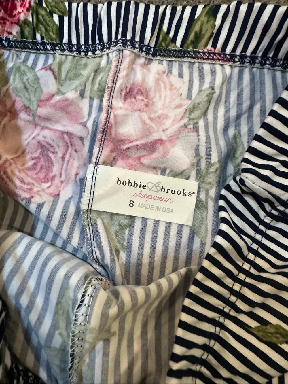 Brooks Navy & White Striped Wide-Leg Pants with Pink Rose Print